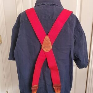 Vintage Duluth Trading Co Red Suspenders Leather Button YBack Adjustable Mens 2"